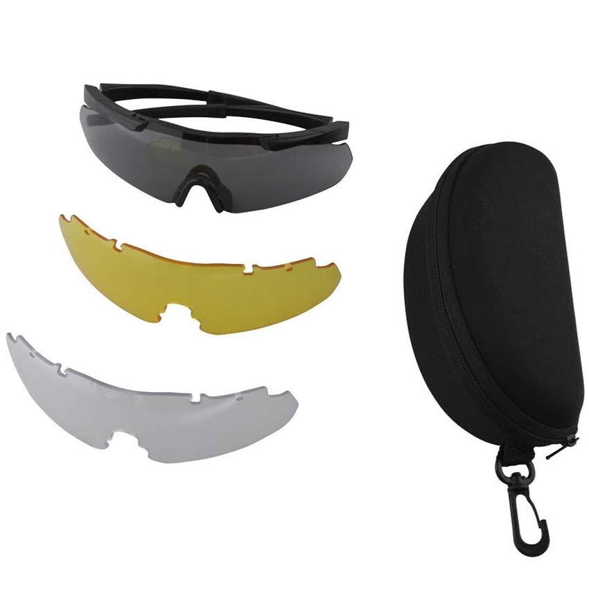 Защитни очила с черни, жълти и бели стъкла и калъф на американската фирма Pro Ears